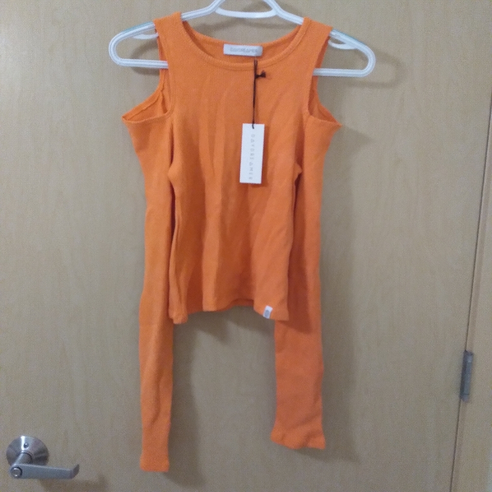 NWT Daydreamer Rebel Girl Orange Mineral Dye Top (M)